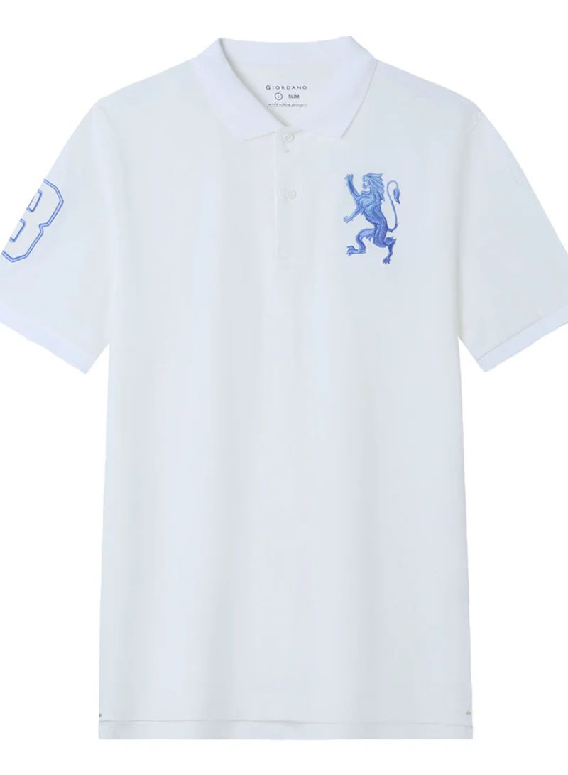 Men’s Slim Fit 3D Lion Embroidery Lycra Pique Polo
