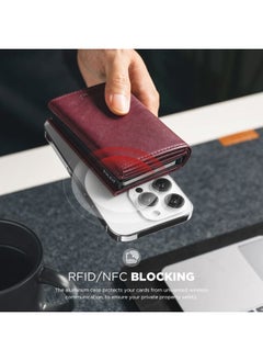 VULKIT Credit Card Holder with Banknote Compartment RFID Blocking Pop up Leather Card Wallet with ID Window for Men or Women(Wine)  - Image 2