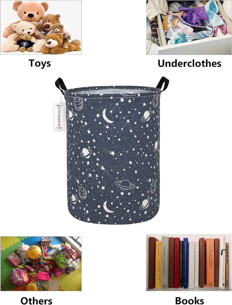 QUEENLALA Large Storage Basket,Laundry Hamper/Bathroom/Home Decor/Collapsible Round Storage Bin,Boys and Girls Hamper/Boxes/Clothing(Round-blue-starry sky) - Image 3