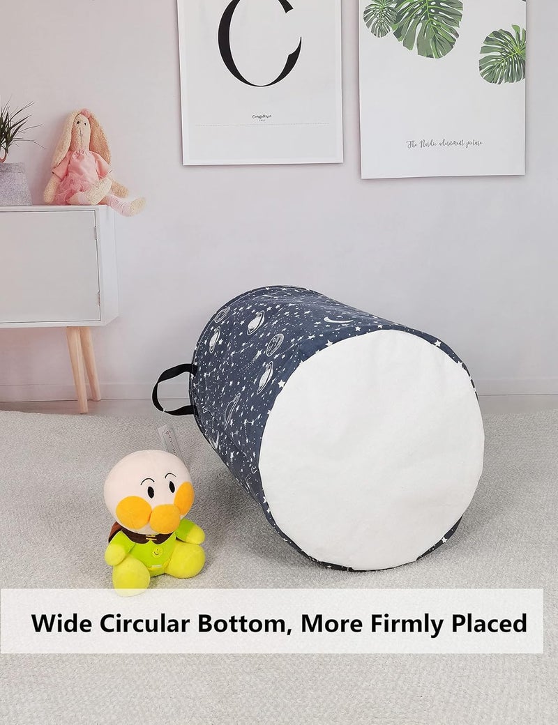 QUEENLALA Large Storage Basket,Laundry Hamper/Bathroom/Home Decor/Collapsible Round Storage Bin,Boys and Girls Hamper/Boxes/Clothing(Round-blue-starry sky) - Image 5