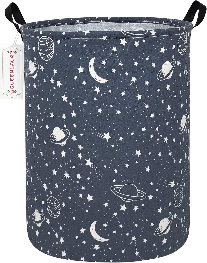 QUEENLALA Large Storage Basket,Laundry Hamper/Bathroom/Home Decor/Collapsible Round Storage Bin,Boys and Girls Hamper/Boxes/Clothing(Round-blue-starry sky) - Image 1