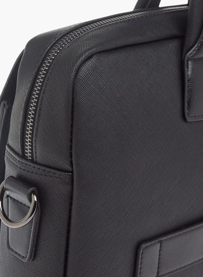دوتشيني Mens Solid Laptop Bag With Handles And Adjustable Strap