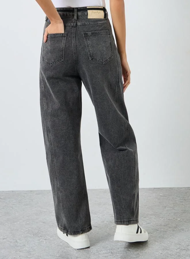 Styli Styli High Rise Cut and Sew Panel Jeans