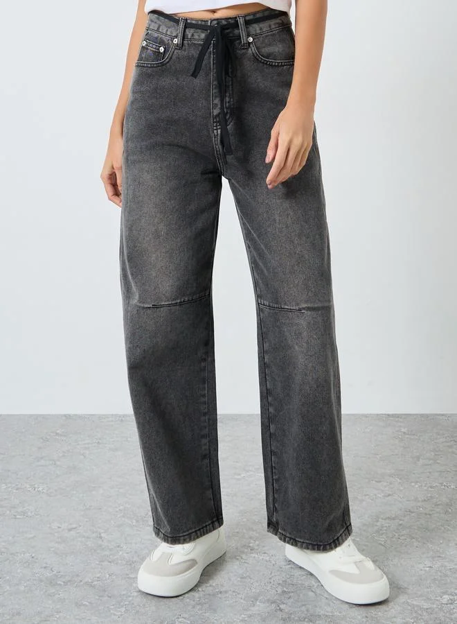 ستايلي Styli High Rise Cut and Sew Panel Jeans