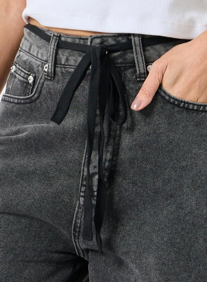 Styli Styli High Rise Cut and Sew Panel Jeans