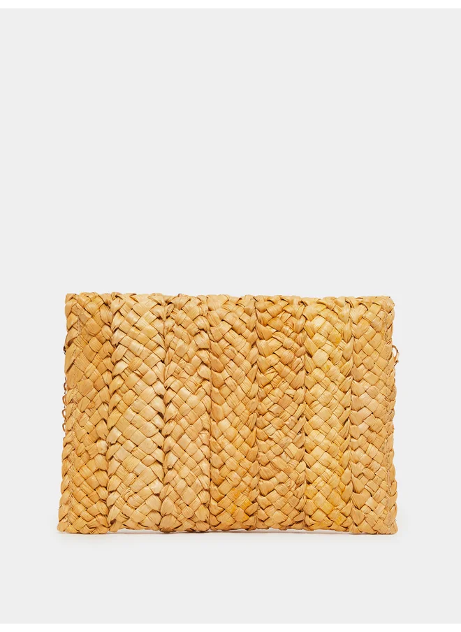 Styli Styli Weave Design Straw Clutch with Chain Strap