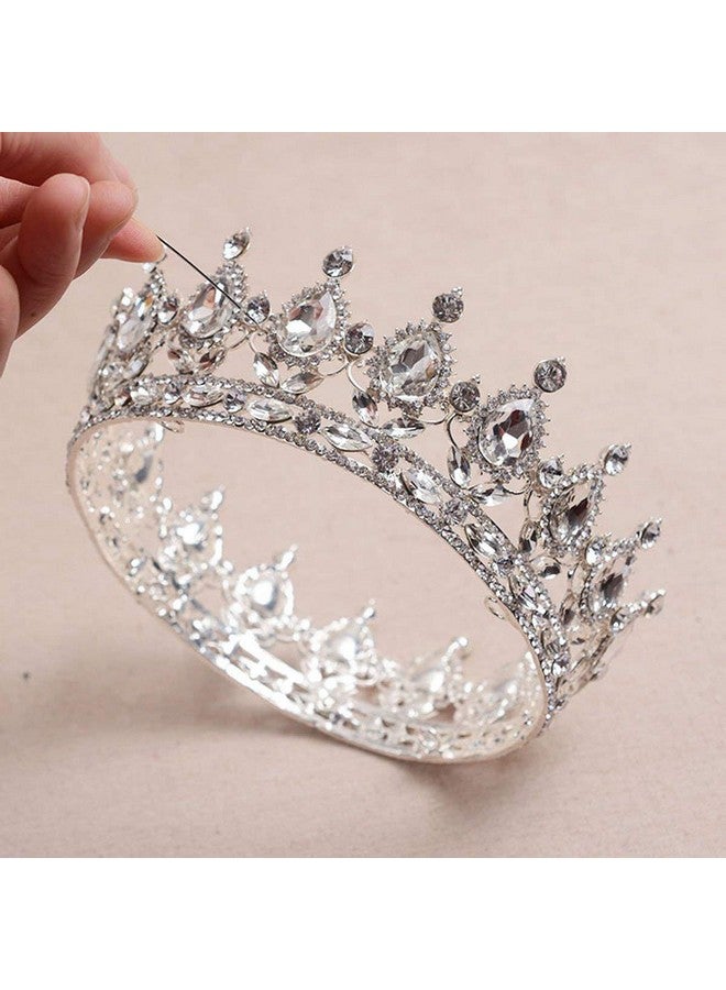 S SNUOY Silver Crown For Women Crystal Full Round Queen Crowns Diamond Shape Prom Pageant Wedding Party Hair Accessories - Image 3