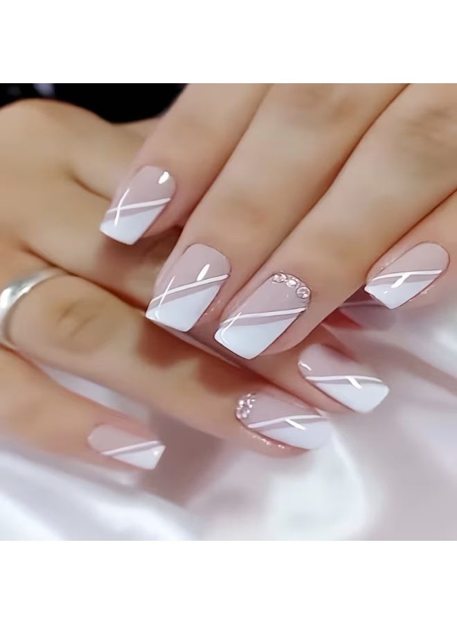 Goolsky 24 قطعة نصائح أظافر مزيفة مربعة نصف فرنسية بيضاء نقية مع لاصق هلامي ومبرد أظافر، أظافر دي آي واي، أظافر بأسلوب فرنسي، أظافر مزينة بالأحجار الكريمة، أظافر ضغط عالية الجودة، أظافر سهلة التطبيق، أظافر لاصقة، أظافر صناعية، عشاق الأظافر - Image 1