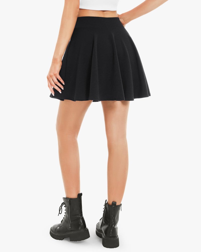 Stelle Women's Casual Skort with Shorts Basic Versatile Stretchy Flared Pleated Skater Mini Skirts (Black, L) - Image 5
