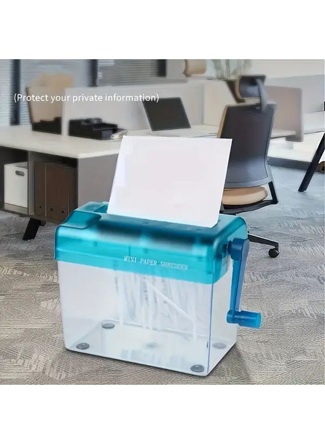 Blue Manual Paper Shredder Portable Compact Hand Operated For Office Home Document Security Craft Cut No Electricity Required Durable Design With Clear Container - Image 1