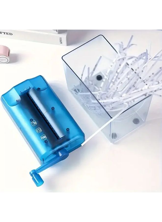 Blue Manual Paper Shredder Portable Compact Hand Operated For Office Home Document Security Craft Cut No Electricity Required Durable Design With Clear Container - Image 5
