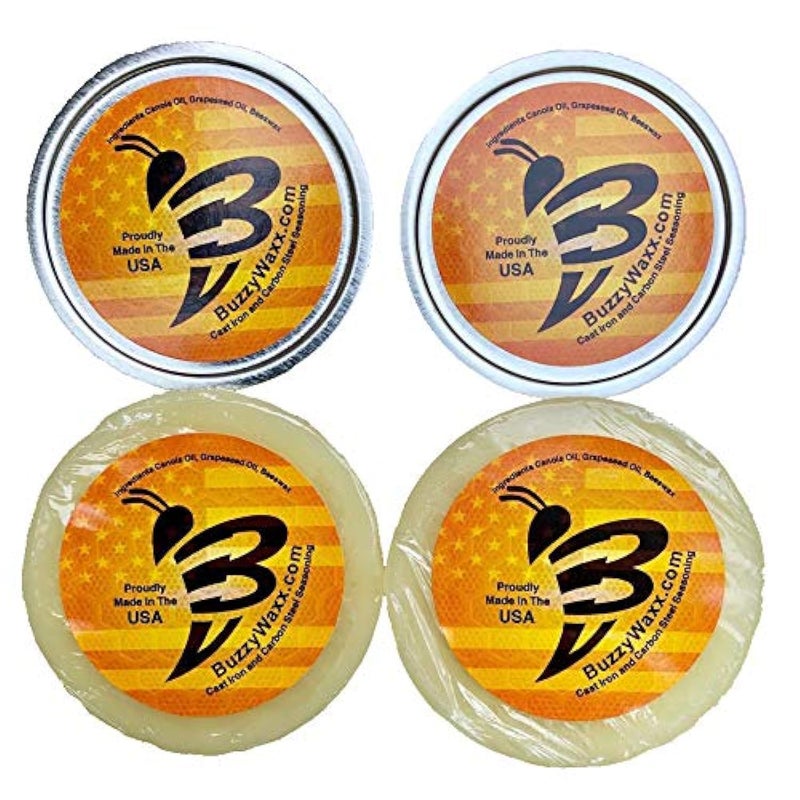 BuzzyWaxx BuzzyWaxx Original Blend 2 Disc and 2 Can Pack  Cast Iron and Carbon Steel Seasoning 