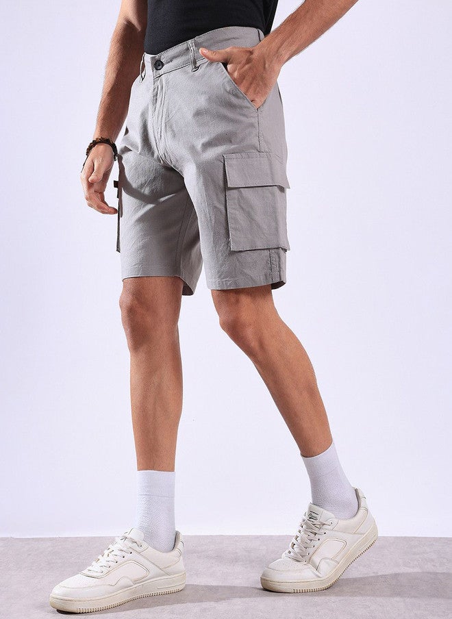Hence Men Cargo Relaxed Fit Shorts in Grey with 6 Pockets - Image 2