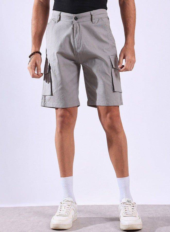 Hence Men Cargo Relaxed Fit Shorts in Grey with 6 Pockets - Image 1