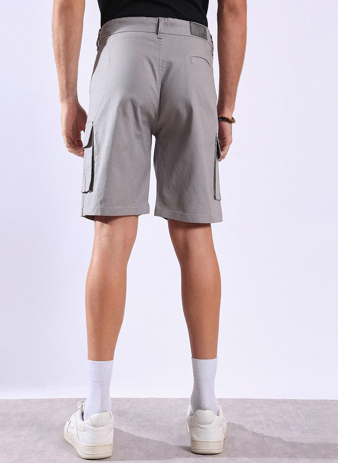 Hence Men Cargo Relaxed Fit Shorts in Grey with 6 Pockets - Image 3