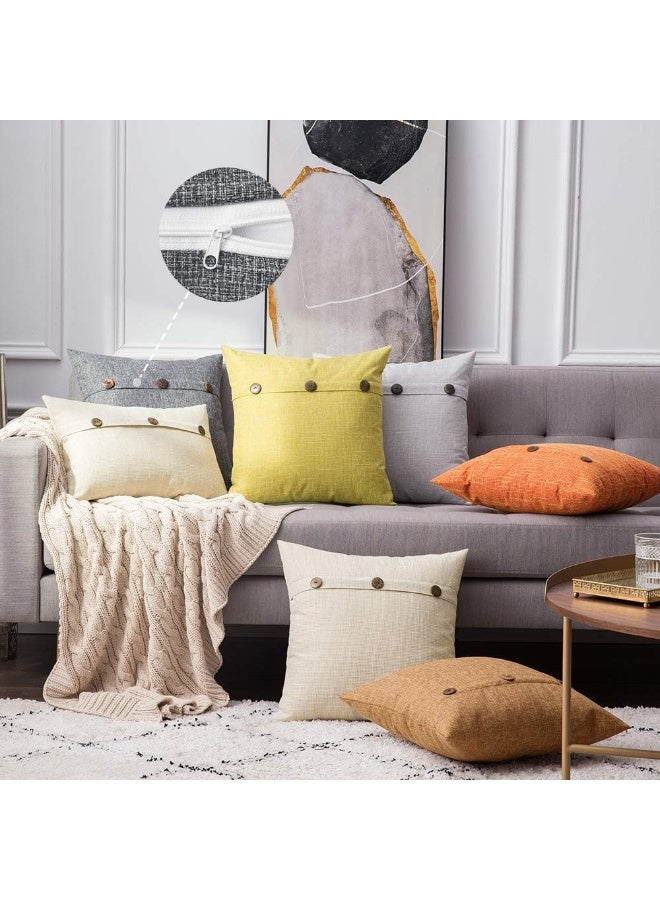 MIULEE MIULEE Set of 2 Decorative Linen Throw Pillow Covers Cushion Case Triple Button Vintage Farmhouse Pillowcase for Couch Sofa Bed 18 x 18 Inch 45 x 45 cm Dark Grey - Image 4