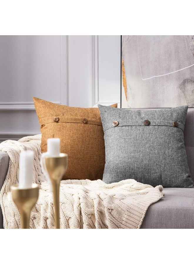 MIULEE MIULEE Set of 2 Decorative Linen Throw Pillow Covers Cushion Case Triple Button Vintage Farmhouse Pillowcase for Couch Sofa Bed 18 x 18 Inch 45 x 45 cm Dark Grey - Image 5