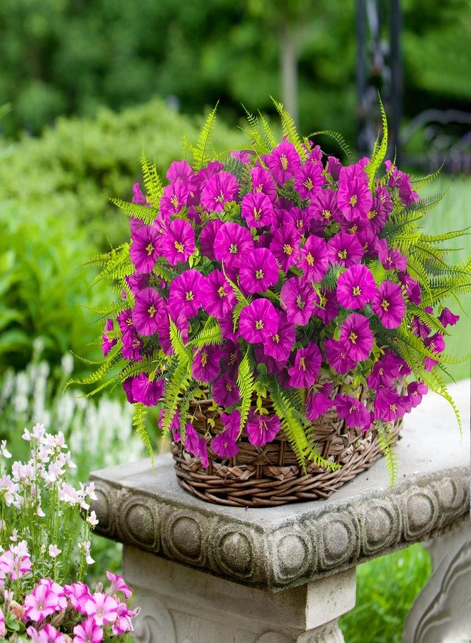 HIAGROW 12 Bundles Fake Flowers Paired with Fern, Magenta Artificial Flowers for Outdoors UV Resistant Shrubs Faux Flowers for Indoor Outdoor Decorations - Image 4