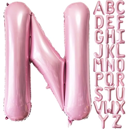 Lovoir 40 Inch Pastel Pink Letter N Balloons 1 Pcs Letter Balloons Alphabet Self Sealing Mylar Foil Material Perfect for Boys Girls Unisex Adult Birthday Anniversary - Image 1