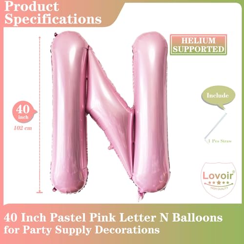 Lovoir 40 Inch Pastel Pink Letter N Balloons 1 Pcs Letter Balloons Alphabet Self Sealing Mylar Foil Material Perfect for Boys Girls Unisex Adult Birthday Anniversary - Image 5