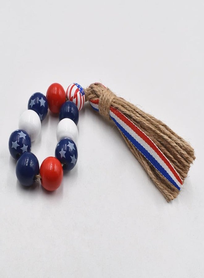 werdecade Patriotic Napkin Rings Set of 6,Wood Bead Napkin Holder Ring with Rope Tassel Farmhouse Wooden Beads Garland Wall Hanging Decor for Independence Day(Patriotic Napkin Rings) - Image 5