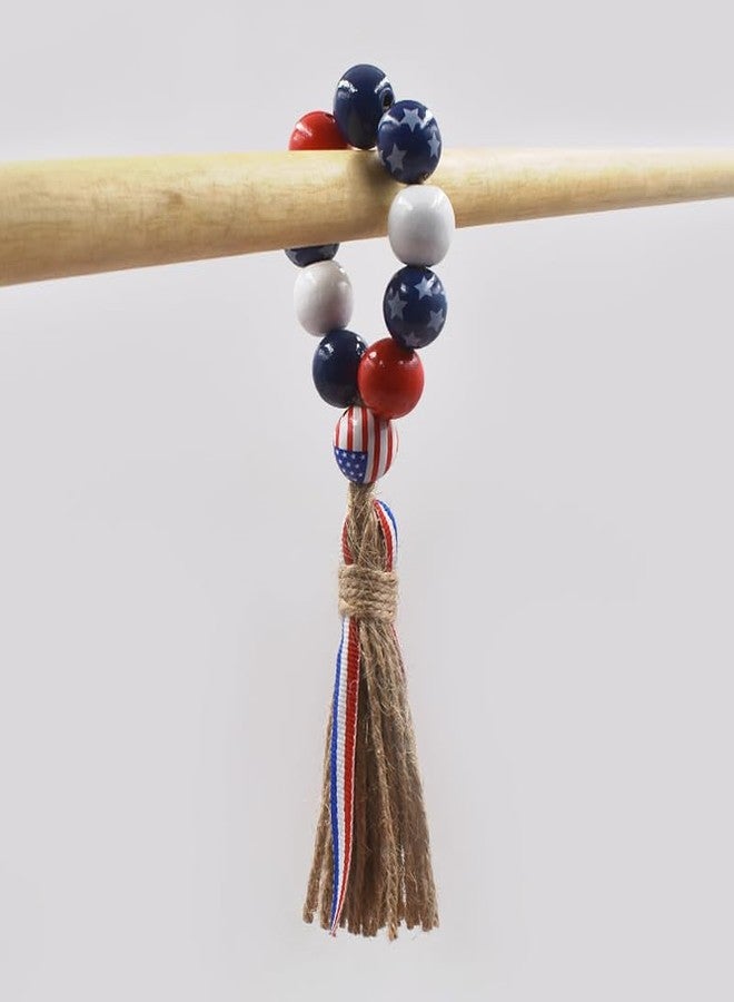 werdecade Patriotic Napkin Rings Set of 6,Wood Bead Napkin Holder Ring with Rope Tassel Farmhouse Wooden Beads Garland Wall Hanging Decor for Independence Day(Patriotic Napkin Rings) - Image 4