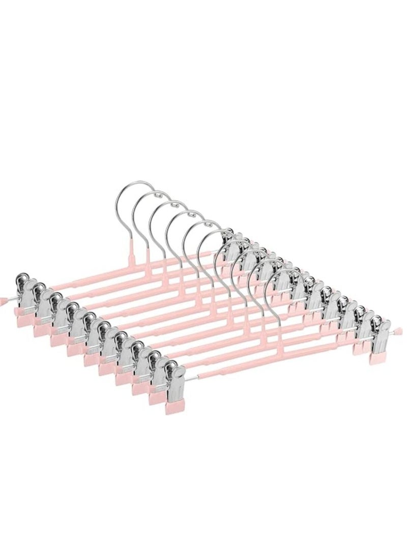 LYNLYN Pants Hangers,10 Pack Adjustable Skirt Hangers Metal Pants Hangers, Heavyduty, Non Slip Slimline, Space-Saving Skirt Holders with 360 ° Swivel Hooks, Adjustable Clips, Trouser Hangers  - Image 1