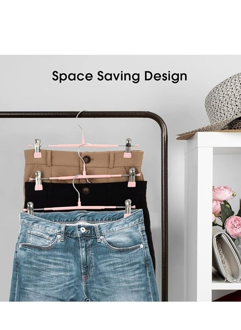 LYNLYN Pants Hangers,10 Pack Adjustable Skirt Hangers Metal Pants Hangers, Heavyduty, Non Slip Slimline, Space-Saving Skirt Holders with 360 ° Swivel Hooks, Adjustable Clips, Trouser Hangers  - Image 3