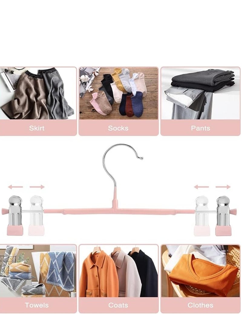 LYNLYN Pants Hangers,10 Pack Adjustable Skirt Hangers Metal Pants Hangers, Heavyduty, Non Slip Slimline, Space-Saving Skirt Holders with 360 ° Swivel Hooks, Adjustable Clips, Trouser Hangers  - Image 5