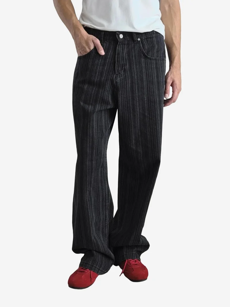 Giesto Black GIESTO Baggy Fit Striped Denim Jeans for Men | Best Price UAE