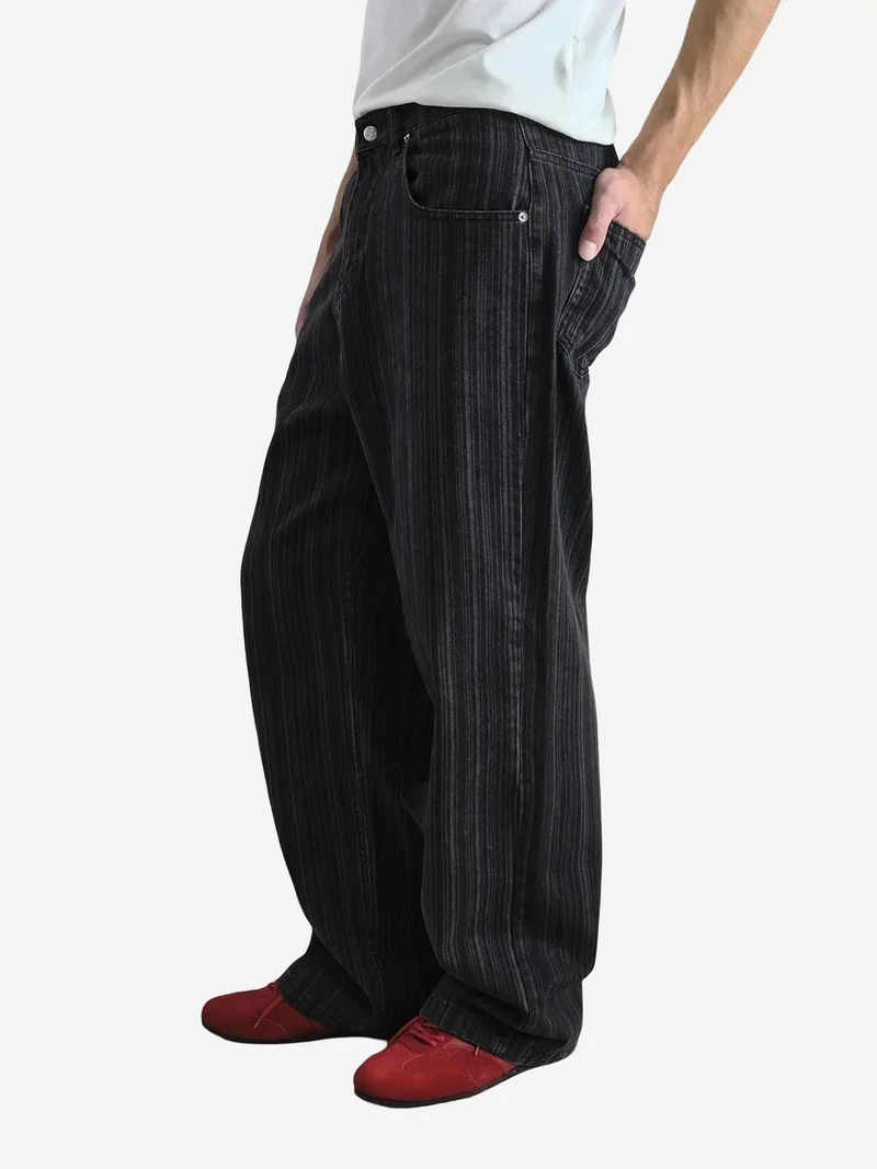 Giesto Black GIESTO Baggy Fit Striped Denim Jeans for Men | Best Price UAE