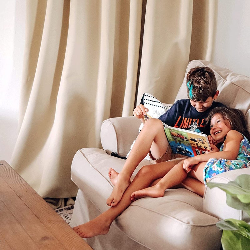 BFAM Premium Full Blackout Curtain 100 Blackout Curtain for Bedroom with Black Liner Double LayerRoom Darkening noice reducing 38 feet Wide Set of 2 Biscotti Beige 9 FT Long Door - Image 2