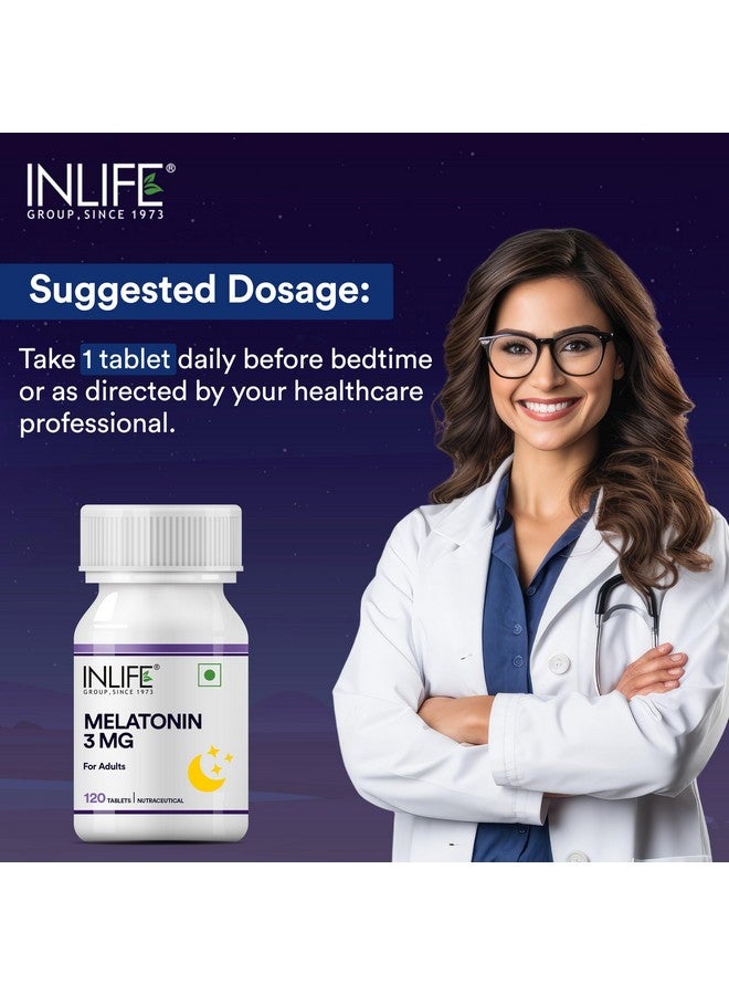 Inlife أقراص ميلاتونين 3 ملغ من INLIFE | تعزز النوم والاسترخاء | مكمل غذائي مناسب للنباتيين وسهل البلع للرجال والنساء - 120 قرص (عبوة من 1) - Image 3