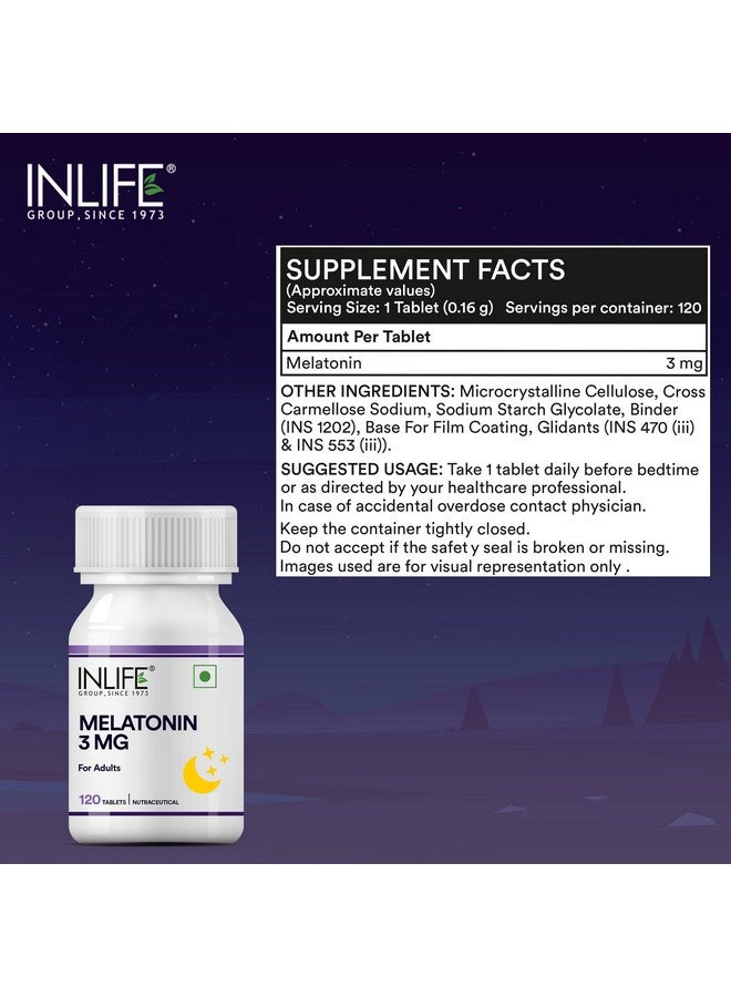 Inlife أقراص ميلاتونين 3 ملغ من INLIFE | تعزز النوم والاسترخاء | مكمل غذائي مناسب للنباتيين وسهل البلع للرجال والنساء - 120 قرص (عبوة من 1) - Image 2