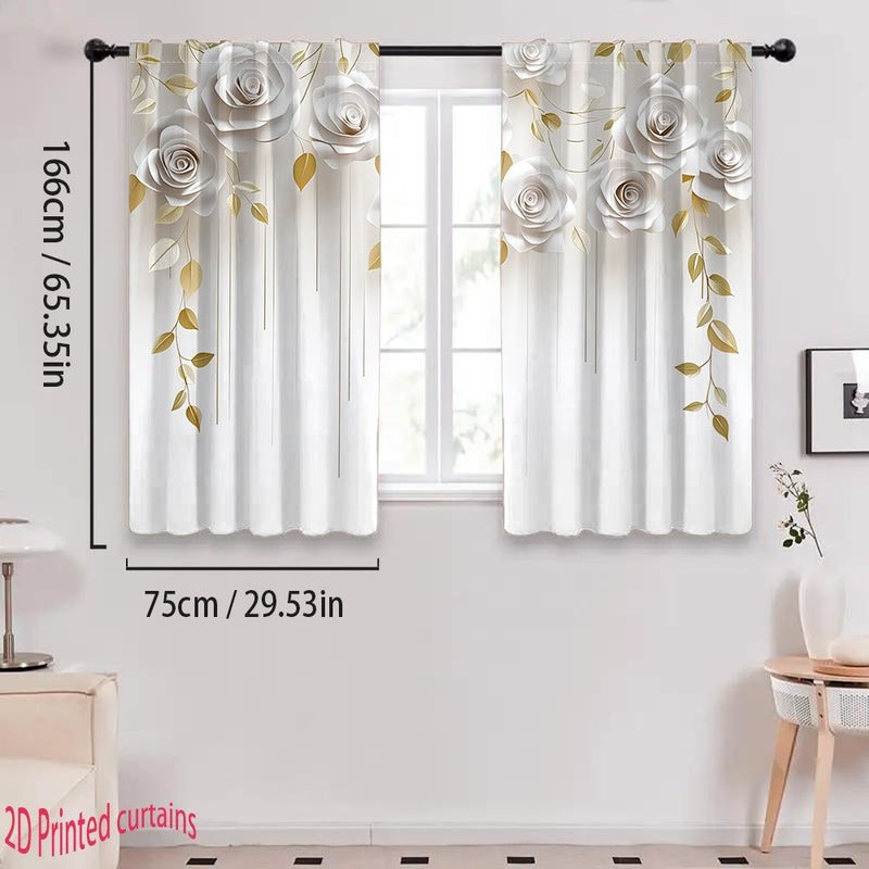 2pcs White Paper Roses 21.65 Inch Curtain Decor Easy Hang Rod Bedroom Living Room Curtains - Image 4