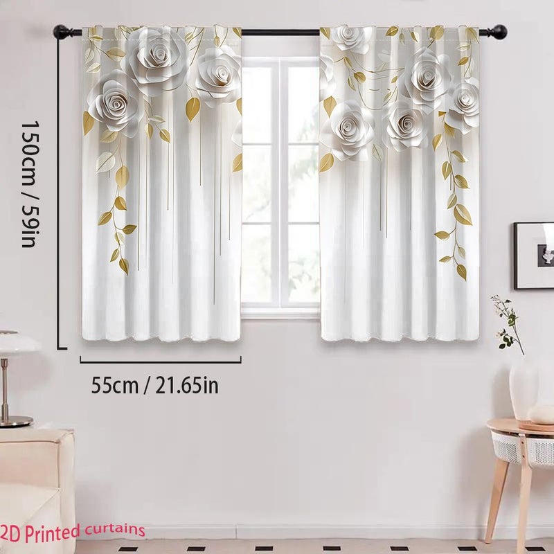 2pcs White Paper Roses 21.65 Inch Curtain Decor Easy Hang Rod Bedroom Living Room Curtains - Image 3