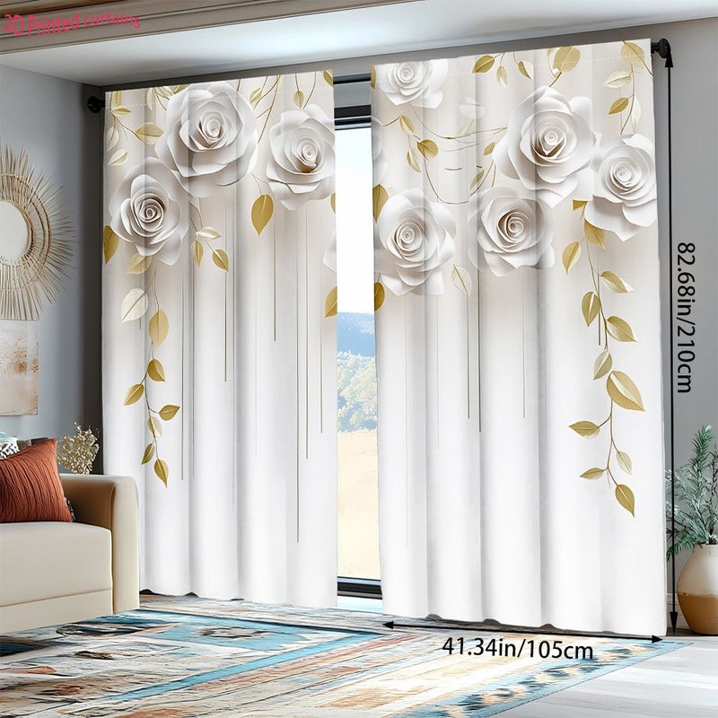 2pcs White Paper Roses 21.65 Inch Curtain Decor Easy Hang Rod Bedroom Living Room Curtains - Image 5