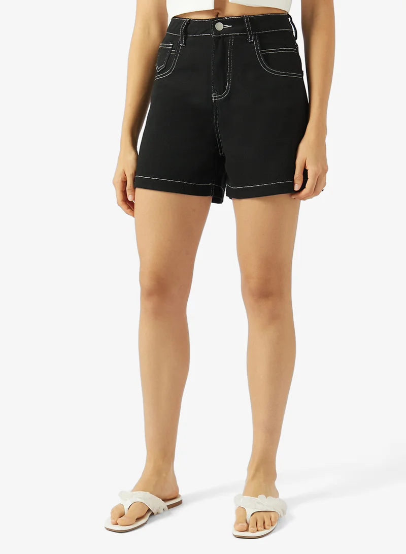 جينجر Wide Leg Denim Shorts With Contrast Stitch