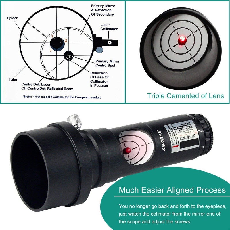 SVBONY SVBONY Red Laser Collimator for Newtonian Marca Telescope Alignment 1.25 inches 7 Bright Levels Triple Cemented Lens with 2 inches Adapter  - Image 3