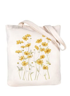 Canvas Tote Bag Aesthetic for Women Cute Reusable Tote Bags with Metal Zipper Flower Pattern Big Canvas Tote Bags for Girls Shopping School Students Library (13.8 * 15.7 inch)