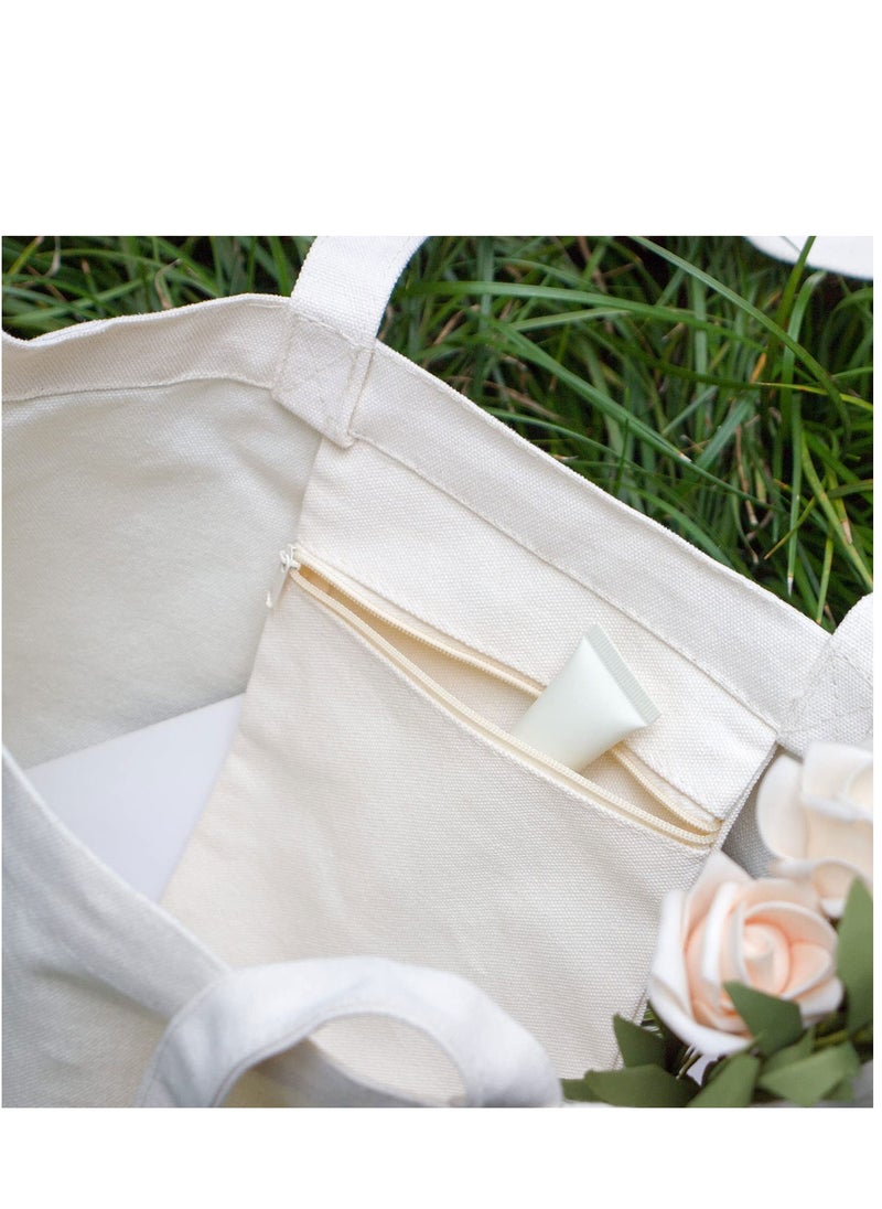 SYOSI - Canvas Tote Bag Aesthetic for Women Cute Reusable Tote Bags with Metal Zipper Flower Pattern Big Canvas Tote Bags for Girls Shopping School Students Library (13.8 * 15.7 inch) - Image 1