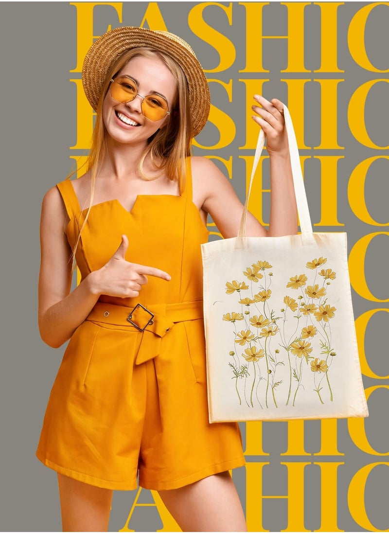 SYOSI - Canvas Tote Bag Aesthetic for Women Cute Reusable Tote Bags with Metal Zipper Flower Pattern Big Canvas Tote Bags for Girls Shopping School Students Library (13.8 * 15.7 inch) - Image 1
