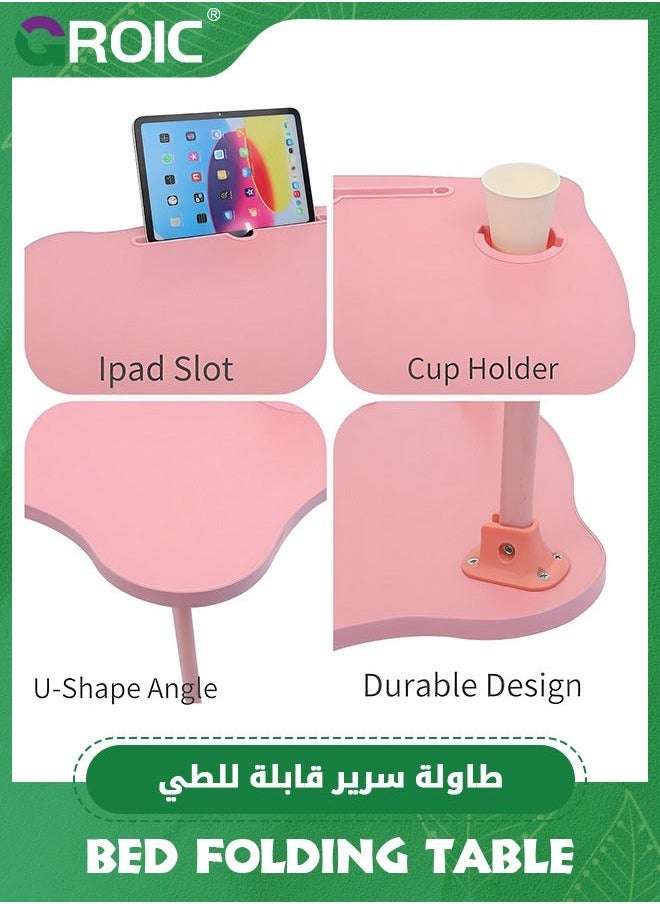 GROIC Bed Folding Tables, Portable Laptop Stand Desk with Tray and Cup Holder, Multifunction Lap Desk, Foldable Legs Reading Holder Notebook for Working on Bed/Sofa Couch - Pink  - Image 3