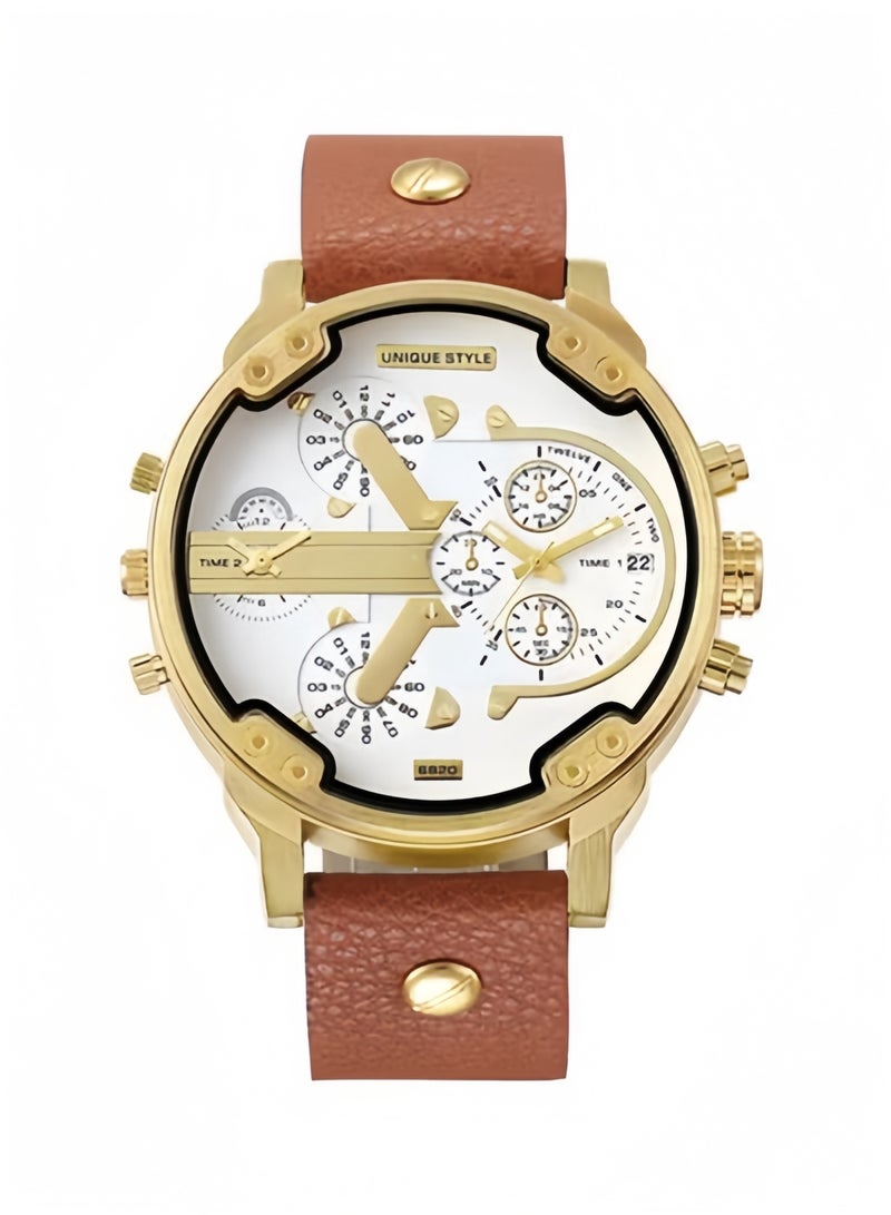 Water Resistant Men's Analog Watch in Light Brown - 52mm - Image 1