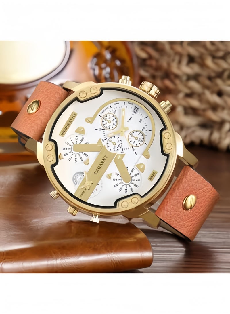 Water Resistant Men's Analog Watch in Light Brown - 52mm - Image 2