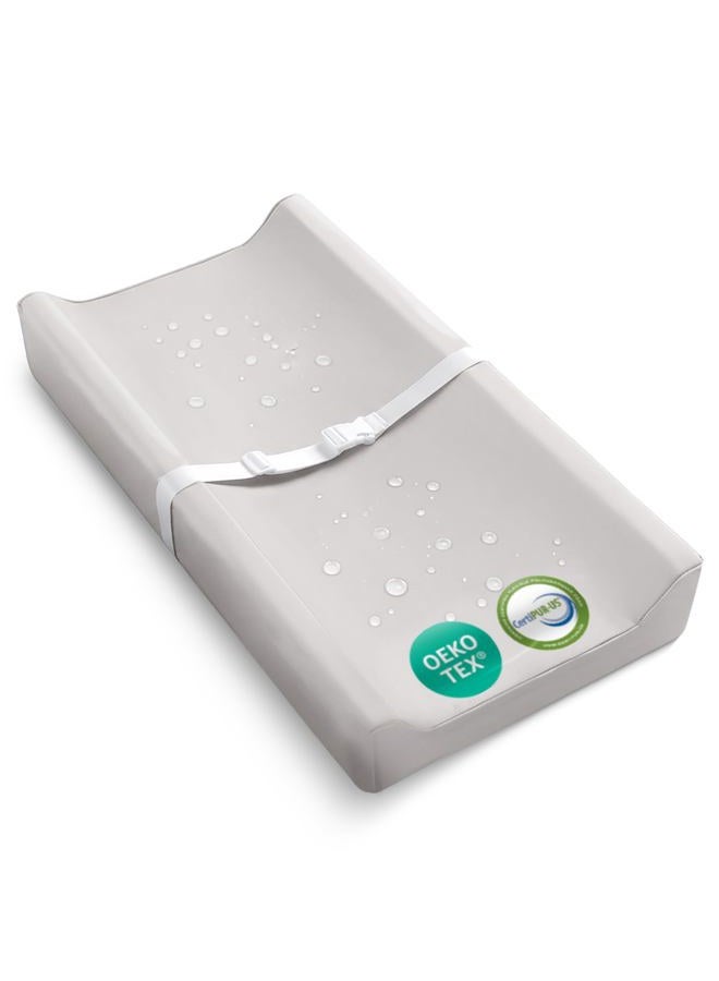Sleepah Vegan Leather Baby Changing Pad – Contoured Waterproof & Wipeable Foam Changing Pad for Dresser or Table with Removable, Machine-Washable Cover – Standard Size Diaper Changing Pad – Grey - Image 1