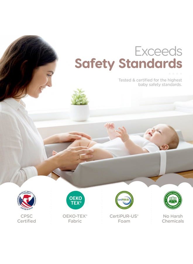 Sleepah Vegan Leather Baby Changing Pad – Contoured Waterproof & Wipeable Foam Changing Pad for Dresser or Table with Removable, Machine-Washable Cover – Standard Size Diaper Changing Pad – Grey - Image 4