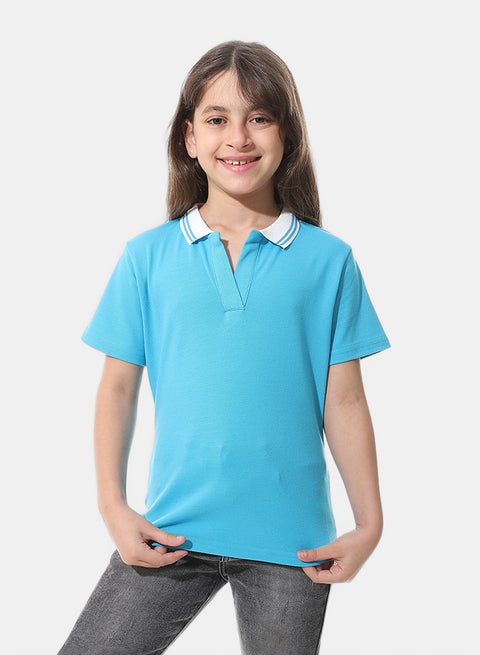 Johnny Collar Pique Polo Shirt _ Dark Turquoise & White