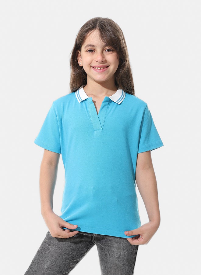 Andora Johnny Collar Pique Polo Shirt _ Dark Turquoise & White - Image 1