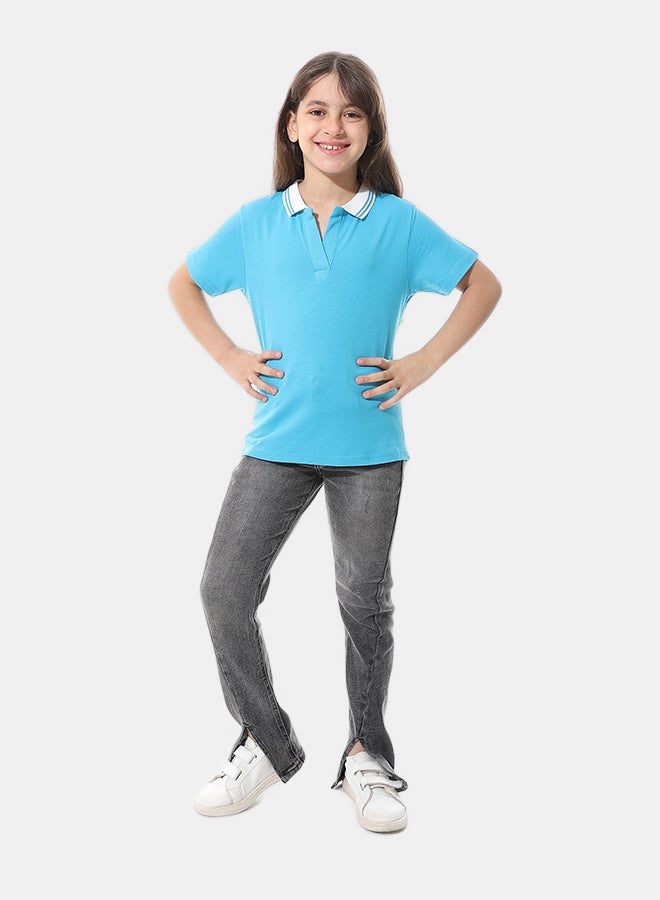 Andora Johnny Collar Pique Polo Shirt _ Dark Turquoise & White - Image 5